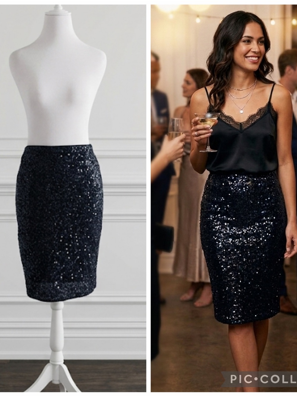 NWT SUSANA MONACO Navy / Thunder Sequin Skirt STRETCHY size small